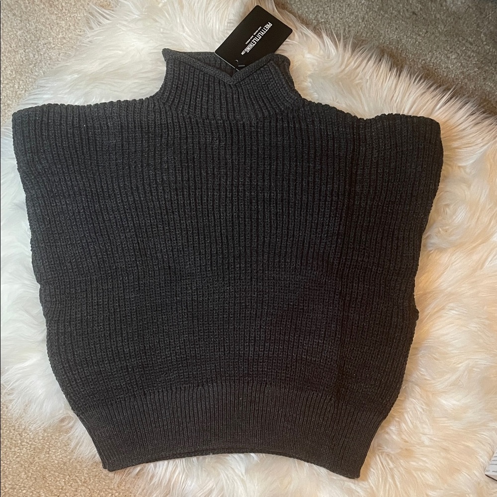 Blank NYC Charcoal Black Ribbed Sleeveless Turtleneck Vest